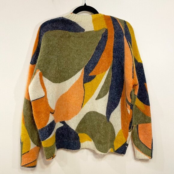 Like New Sezane Nahla Retro Leaf Mohair Wool Sweater Synergy Print Medium - Picture 4 of 8